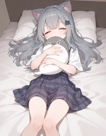 1girl, nachoneko, momoko \(momopoco\), sumiyao \(amam\), reel \(riru\), e-note, konnyaku \(kk-monmon\), ciloranko, ningen mame, wagashi \(dagashiya\), on bed, (hugging sacabambaspis pillow:1.2), detailed background, covering own mouth, sleeping, general, 
very awa, very aesthetic, masterpiece, best quality, amazing quality, absurdres <lora:dj_sloppa_ill_v2:0.1> <lora:nyaliaXLNBVP1lokrV6311P:0.1> <lora:n_XLNBVP1lokrV6311P:0.2> <lora:ricotte2:0.2>  <lora:748cmXLNBVP1lokrV6311PZ:0.2>