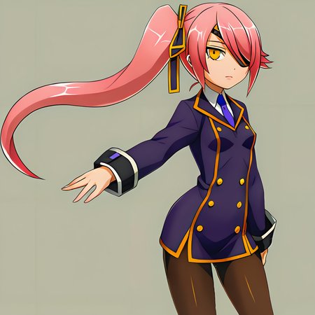 anime artwork illustrating Konoe_Ayatsuki_Mercury \(XB\), 1girl, solo, yellow eyes, long hair, skirt, simple background, breasts, small breasts, pink hair, pantyhose, uniform\(XB\), side ponytail,eyepatch. created by japanese anime studio. highly emotional. best quality, high resolution, Konoe_Ayatsuki_Mercury \(XB\), 1girl, solo, yellow eyes, long hair, skirt, simple background, breasts, small breasts, pink hair, pantyhose, uniform\(XB\), side ponytail,eyepatch, highly detailed, sublime, sharp focus, cinematic light, excellent composition, dynamic dramatic atmosphere