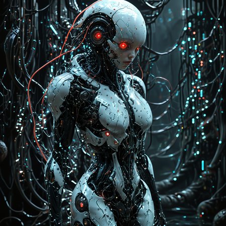 (biopunk sexy woman merging with jellyfish creature:1.2) with cybernetic features, cinematic, cyberpunk elements, amazing detailed, grim sci-fi, biomorph, organic and mechanical, natural light, beautiful cleavage, glowing red eyes  <lora:Dark_Futuristic_Circuit_Boards:0.6>  circuitboard, dark futuristic  <lora:hyperkraximalism_v1-1:0.2> <lora:Faceless_Cyborgs:0.9>  <lora:SDXLFaeTastic2400:0.6>