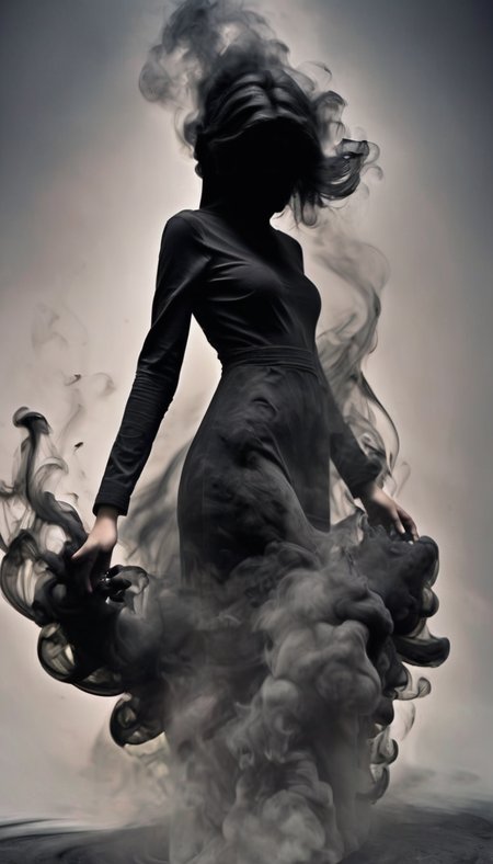 (a girl made of  black smoke),dynamic vision,<lora:xl-shanbailing-1126darknessé»æ:1>,bailing_darkness,black smoke,