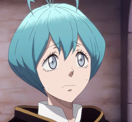 sharp focus, pixiv masterpiece, source_anime, score_9, score_8_up,  score_7_up,  absurd res, high res
<lora:Grey_blackclover_IL_v36-000015:1>, anime_screencap, grey_bc, 1girl, solo, grey-blue_eyes, cyan_hair, short_hair, antenna_hair, black_capelet,  sleeveless_shirt,  portrait