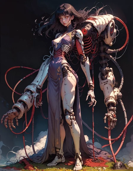 score_9, score_8_up, score_7_up,  embedding:zPDXL, 1girl, full body, ass, solo, breasts, very long hair, bangs, wizard, wizard robe, magical, galactic, black hair, red eyes, closed mouth, weapon, small breasts, blunt bangs, medium hair, looking at viewer, floating hair, expressionless, glowing eyes, science fiction, android, cable, mechanical arms, cyborg, robot joints, mechanical parts, tube, spine, black background  <lora:pony/twilight_style:0.8> <lora:pony/expressiveh:0.8> expressiveh, <lora:pony/BioPunky:0.8>