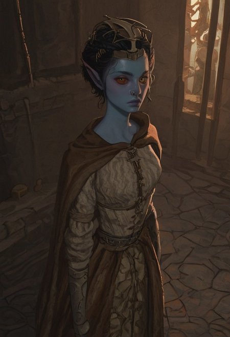 safe_pos, solo, short pointy ears, piercings, random elf face, aquiline features, androgenous dark elf, brow rings, nose rings, beaded piercings, weathered skin, large nose, insect chitin armor, insect chitin helmet, insect chitin ornaments, stylized insect pattern, athletic build,  animated realism, zoomed out, Syrian features, torso, brass pipes and gears, intricate architecture, dwarven masonry, dwemer fixtures, white-green light, gloomy lighting, ancient ruins, interior, stone tiled floor, grey-blue skin, mahogany and ivory clothes, medium armor, bone plate armor, ivory straps and fittings, alien bone ornaments, grey wood neckguard, red sclera, black pupils, blue-green light, neon, highly detailed, defined features, looking at viewer, three quarters view, from above, dynamic lighting, 19 years old, light and shadows, patterned cloth, annoyed expression, expressive eyes, detailed medieval clothes, medium_breasts, short hair, wavy hair, thick hair, beaded hair, braided hair, under cut hair, semirealistic, alien elf, spanish features, jewish features, black hair, dark red hair, umber skin, sharp features, pastel green inuit print cloak, nighttime, high detail, absurdres, pretty eyes, detailed eyes, yellow eyes,