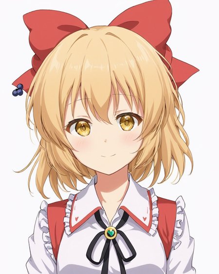 satsuki rin,1girl, hair_bow, solo, white_sleeves, red_bow, smile, simple_background, detached_sleeves, closed_mouth, frilled_shirt_collar, white_shirt, black_ribbon, upper_body, long_sleeves, looking_at_viewer, collared_shirt, vest
<lora:satsuki_rin_image186_2023-12-11:1>,star-shaped_pupils,symbol-shaped_pupils,. gorgeous,key visual, vibrant, studio anime,award-winning, professional, highly detailed,high budget, cinemascope