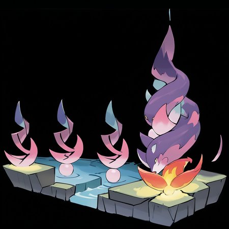 <lora:pokemon_pony_xl:1>, watercolor creature art like pokemon, Type: Fighting, Type: Water, Egg Group: Amorphous, is a pokemon creature that The animal's footfalls cause the ground to emit a Magenta glow marking its passage through the Poison realm,It is a spirit of the fire, dancing in the flames and playing in the embers, a child of the Pink blaze that warms the heart,It possesses a melodious call that echoes across valleys and mountains, summoning its kin,The animal's snore sounds like a gentle Indigo melody, often lulling nearby creatures to sleep.,The monster's gaze can penetrate illusions revealing the true White essence of whatever it beholds score_9, score_8_up, score_7_up, score_6_up, score_5_up, score_4_up.  Simple black background, (Masterpiece:1.3) (best quality:1.2) (high quality:1.1)