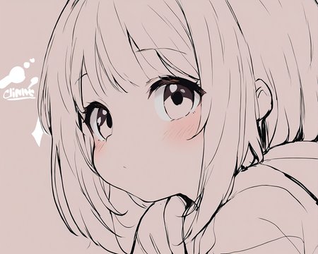 1girl, solo, young girl, lineart <lora:newhotaru_ill:1>