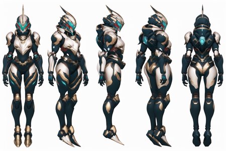 sunglasses,goggles,
mask,helmet,
robot,mecha,
(VIEWS:0), charturnerv2:0.5, full body character turnaround of robot,
Multiple views of the same robot in the same outfit, <lora:mw_charturn3:0.2>, (simple background, white background:1.3), multiple views, side view, back view, front view,
<lora:mechTurn_v1:.6>
<lora:clothTurn_v1:.2>
<lora:CSCharTurn_v3:.2>
<lora:CSMechCharTurn_v1:.2>
<lora:kamen:.75>, kamen,
<lora:nijiarmor_anime_v2:0.5>
absurdres, 1girl, BREAK android, cybersuit, upper armor, mechanical arms, machinery, prosthesis,
<lora:noline:.5>
<lora:spiderverse_style_offset:.1>
<lora:botw_style_offset:.1>
<lora:cyberpunk_edgerunners_offset:.1>
<lora:arcane_offset:.1>
<lora:EABA_v02:.1>
 <lora:Gundam_Mecha_v5.2:.1>
<lora:mecha_offset:.1>
 <lora:MedievalArmor_v02:.1> 
<lora:warframe:.1>
 <lora:warframe_v1:.1>
(Alexander Wang black leather biker vest:0.6),
(gold
medieval theme character design:1.2),