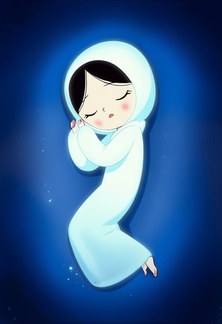 zPDXL3, source_cartoon, Perfect Hands, full body,
1girl, solo, sea bottom, looking at viewer, saoirse, black hair, black eyes, blush, ghost, hood up, robe, barefoot, glowing, lying under the sea, from above, lying on side, facing at viewer, feeling cold, eyes closed, emotionless, open mouth, sleeve past wrist, slim body, long body, highlight cloth wrinkle, anime style face, dark blue background,
<lora:Perfect Hands:1>  <lora:Saoirse_-_The_Song_of_the_Sea-000009:1>