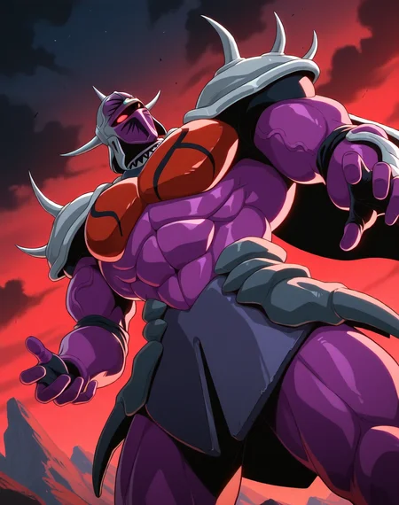 <lora:Lanacuras_(Shinzo)_(Illustrious)_(AD):1> Lanacuras, muscular, Shinzo, 
exterior, vivid anime dark sky with black clouds, mountains, nature, end of the world background, red and green clouds in the sky, fighting, 
dynamic action, dutch angle, cowboy shot, detailed face, detailed eyes, glowing red eyes, 
hyper muscular, end boss, large wide rounded protruding pecs, bulging muscles, large rounded muscular shoulders, large biceps, large thighs, abs, red pecs, perfect hands, peak physical conditioning, pinnacle of manly perfection, perfect physique, veiny muscles, commanding oppressive presence, 
BREAK: very awe, aesthetically pleasing, masterpiece, best quality, amazing quality, very aesthetic, perfect depth of field shot, 
BREAK: lazympos, lazypos (2),
