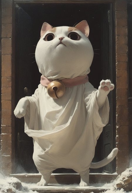 score_9, score_8_up, score_7_up, score_6_up, source_anime, realistic, <lora:puppycat_ponyxl:0.6>  Puppycat, solo, looking at viewer, full body, collar, no humans, bell, cat, jingle bell, :<, neck bell, animal focus, two hands in front, haunting, spooky, bipedal, ghost, loose fabrics, <lora:ph4nt0m01lXLP:0.8> ph4nt0m01l