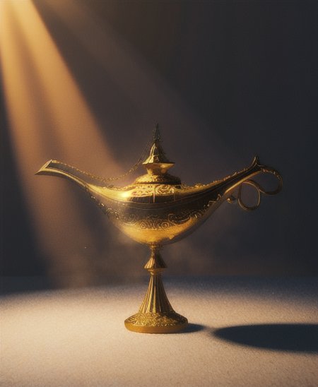 a white magical lamp<lora:genielamp6:1>,photorealistic, deviantart hd, artstation hd, concept art, award-winning photography, margins,backlight,12k ultrarealistic, ray tracing, cinematic lighting, art by Grzegorz Rutkowski