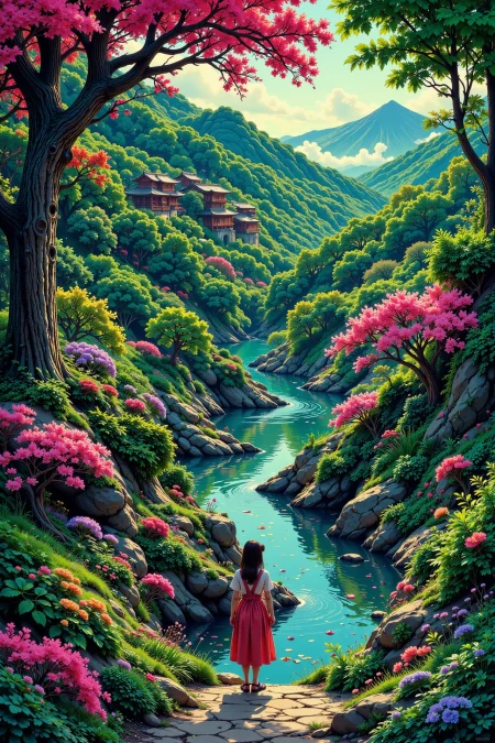 japanese garden beautiful  landscape, early morning, woman, very intricate, very detailed, sharp, bright, colorful, <lora:Hand v2:0.5> <lora:Anti-Blur:1><lora:Insane Detail Slider:0.25>  <lora:flux.1_lora_flyway_Epic-detail_v2:0.3> <lora:fluxenhancer:0.25> <lora:ck-Neon-Retrowave:0.4> ck-rw, in the style of ck-rw,  <lora:Neurocore Anime Cyberpunk:0.8> A digital artwork in the style of cknc