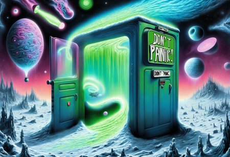 DonMD0n7P4n1cXL, text "DON'T PANIC!", hyper detailed masterpiece, dynamic realistic digital art, awesome quality,restrictive winterfell,whisplike egress,quantum lights coast depth peeling,fog, thermosphere,fragment,interdimensional,unshakeable,discovery,Shadowy,socratic,quaint,farming  <lora:DonMD0n7P4n1cXL:1>