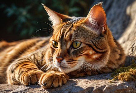 Ultra-realistic graphite and acrylic artwork, Bengal cat in deep slumber — tightly coiled on sun-baked marble ledge, **partially closed eyes with amber highlights**, hyper-detailed fur catching HDR sunlight, cracked breadcrumbs as micro-terrains with yeast-risen textures, Julie Bell’s lighting sculpting **relaxed gaze**, Lee Bogle’s mist blurring distant crumb-canyon, 4K macro on **dreamy eyes** — reflective corneal moisture, breadcrumb fragments as eroded sandstone with pawprint patterns, ‘masterpiece’ contrast: soft fur vs. jagged crumbs, golden-hour rays in **slitted pupils**, marble weathering via cross-hatched graphite, moss-glowing crumbs in paw crevices, chest movement frozen mid-breath — faint whisker tremors, hyper-realistic nose texture: dewy surface with micro-ridges, crumb-abyss with lichen details, ‘best quality’ paw pad textures, crumb-dunes casting forest shadows, **eyes mirroring crumb constellations**, golden backlight defining muscle tension, 8K clarity revealing **sleep-induced fur detailing