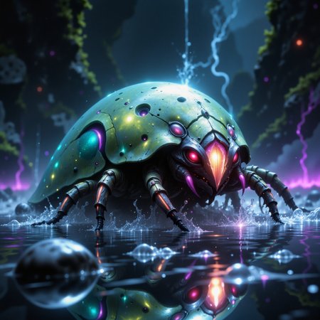 award-winning macro photo, short depth of field, hyper realistic, bioluminescence, subsurface scattering, the elusive "furious woodflobber" is a tiny, zizzle-winged predator found glompifying through the sparkling glooptide pools of "vlorbward vi." its worbleflanked body shimmers like metal, making it nearly invisible against the reflective surface of the pools. they hunt by striking with their wobblefjording, pointed  proboscis, extracting the iridescent ichor of the elusive "lurkling dripworms." the biome itself is an eerie mosaic of shallow, reflective pools framed by ridges of tranzicated, glittering stone and the phenomenal vegetation growing on those ridges, highly detailed, intricate, detailed background, golden ratio, arsmjstyle, dnddarkestfantasy, in the style of ck-ovf, aidmafluxpro1.1, 
amanoer, <lora:style-yoshitaka_amano-elden_ring-flux-by_alicient:0.4> 
<lora:style-dnd_dark_fantasy-flux-by_arsmachina:0.4> 
<lora:style-oneviolentfantasy-ep21-flux-by_chronoknight:0.48> 
<lora:flux_pro1.1_detailer-v0.2-flux-by_aidma:0.52>