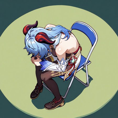 <lora:XL_shinji_in_a_chair_(meme)(pony)-000002:1>,sitting,folding chair,1girl,ganyu \(genshin impact\),, score_9,score_8_up,score_7_up,best quality, masterpiece, source_anime,