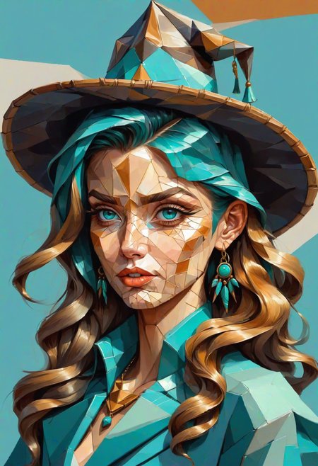 DonMG30T00nXL painting female legal age, lean, russian, turquoise eyes, pointed ears,  pointed chin with cleft, underbite jaw,    striking birthmarks,  , caramel feathered haircut hair, happiness wearing  bell-bottom jumpsuit,  flared sleeve top,  wide-brimmed hat, ,, hands clasped in front, showing attentiveness, courthouses, bamboo,serpentine stone,wood shingles or shake roof, fluorescent outdoor fixtures,halogen floodlights, strobe lights <lora:DonMG30T00nXL-000008:1>