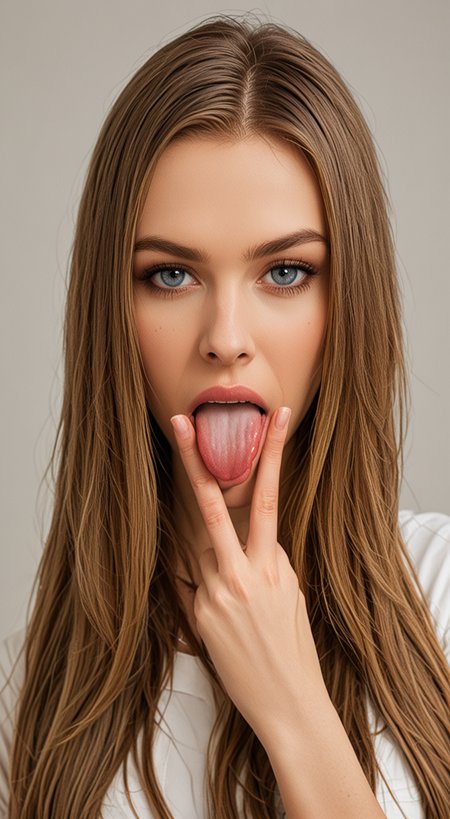 woman , long hair, pretty face, (V Fingers, Tongue out, Tongue between fingers), <lora:Fingers_And_Tongue_-_By_DICE:0.9>