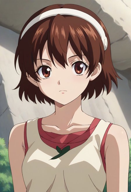<lora:SlimesYuzuriha:1>, slimes_yuzuriha, woman, solo,short hair,brown hair,brown eyes,