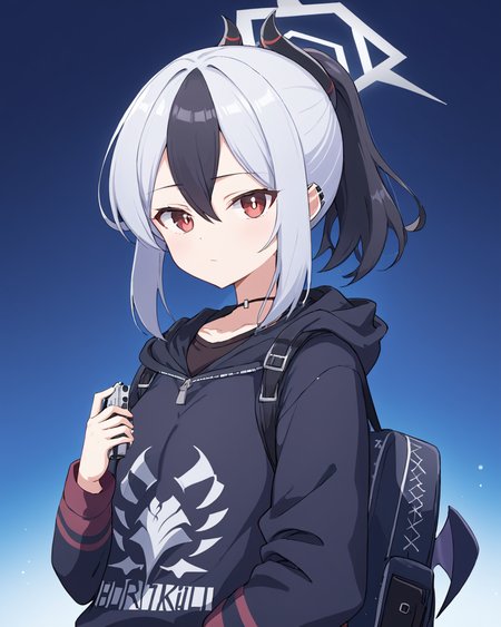 kayoko \(blue archive\),1girl, solo, horns, ponytail, black_hoodie, looking_at_viewer, earclip, backpack, mole_on_neck, halo, handgun, choker, wings, closed_mouth, sidelocks, ear_piercing, long_sleeves, upper_body, hood_down
<lora:kayoko_(blue_archive)_image350_batch3_v1-000045:1>,halo,. gorgeous,key visual, vibrant, studio anime,award-winning, professional, highly detailed,high budget, cinemascope