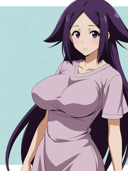 score 5 up, highly detailed, high detail, 
 <lora:(Musibugyo)_Oharu_Character_PonyXL:1>,oharu_(musibugyo), , large breasts, purple eyes, parted bangs, purple hair, 1girl, standing, looking at viewer,