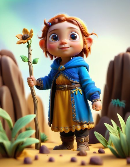 Elysia Stormbreaker character kid Dwarf standing in Desert Scrub, particle volumetric dust  <lora:STYLIZARD_v1:1.2> sharp focus, macro, micro, Jasmine Sunflower ambient, sub surface scattering, glow