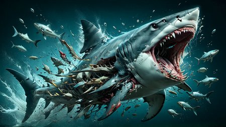 shark from the bottom, hunting fish,  <lora:ral-vlntxplzn-sdxl:0.8> ral-vlntxplzn <hypernet:sxzBloom_sxzBloom:1>