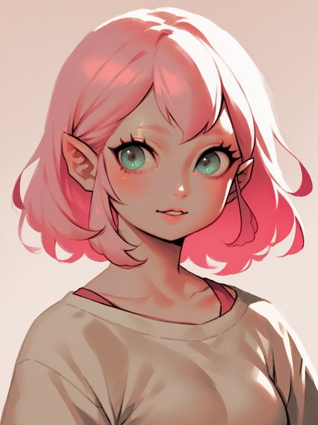 score_9, score_8_up, score_7_up, score_6_up, score_5_up,  <lora:b3llh3ng3XLP:1> b3llh3ng3, 1girl, pink hair, cute