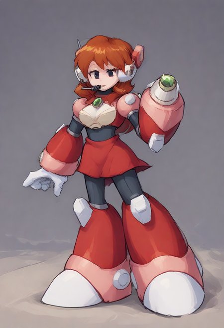 megamanreploid, android, gloves, armor, bodysuit, robot ears, headset, white gloves, Alia's bodysuit, red dress, mecha dress, armored dress, GF FNF, HD Quality, FHD quality