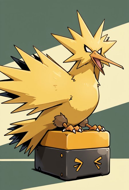 masterpiece, best quality,     zzZapdos, sitting on battery, ,,<lora:ZapdosPokedex_IXL_v1:1.0>,