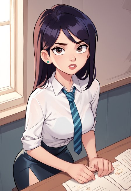 Score_9, Score_8, Score_7, Score_6, Manmast, Girl in pencil skirt, tie, collared shirt,