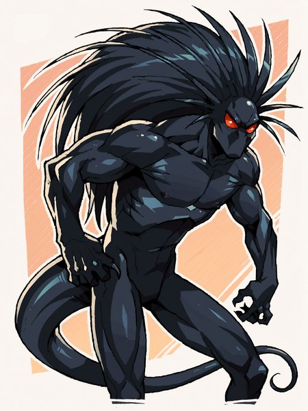 score_9, score_8up, score_7up, score_6up, score_5up, score_4up, abstract background, source_cartoon, rating_safe, BREAK
solo, male, monster, m_blackheart, long hair, black body, nipples, featureless crotch, BREAK
<lora:Blackheart_-_Marvel_Comics__vs._Capcom_-_PDXL:1>