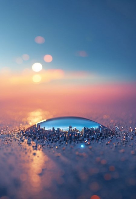 ((photo tilt-shift, with complex colors, top view, bokeh effect)),  ral-rndrps, landscape of a Futuristic drops, at Blue hour, Fujicolor, ethereal magical atmosphere, unreal, alien, scifi, (((masterpiece))), (((volumetric lighting, high resolution, 8k, best quality, hyper detailed, ultra detailed, ultra high definition, 8k, super sharp focus, great detail of skin, award-winning photo for its artistic beauty)))