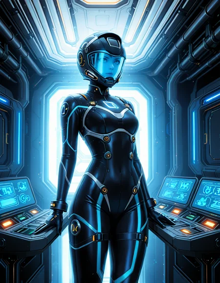 A highly detailed and cinematic depiction of a confident woman standing in the engine room,3ng1n3 r00m of a futuristic spaceship. She is wearing a sleek and advanced space uniform, with a metallic sheen and intricate details like glowing blue energy lines running along the seams of her suit. Her uniform is form-fitting, with visible patches indicating her rank and position, and a high-tech helmet tucked under her arm. She has short, neatly cut hair, a determined expression, and a calm yet commanding presence.
The engine room around her is illuminated by a mix of bright white and soft blue lights, reflecting off the polished metallic surfaces of the machinery. Massive, glowing energy cores pulse with light in the background, emitting a soft hum. Pipes, cables, and control panels surround her, each detailed with futuristic textures and glowing interfaces. The room feels alive with motion, as small holographic displays and robotic arms work automatically. The overall mood is futuristic, highly technological, and awe-inspiring, with sharp contrasts between the cold metallic surfaces and the warm light from the energy cores.
The image is rendered in a hyper-realistic and cinematic art style, with an emphasis on intricate details, dramatic lighting, and rich textures.<lora:SDXLFaeTastic2400:0.4> <lora:extremely_detailed:0.4> extremely detailed, <lora:3ng1n3_r00m:1>, Masterpiece,best quality,hi res,8k,hi res,8k,award winning,(sharp focus, intricate, highly detailed),