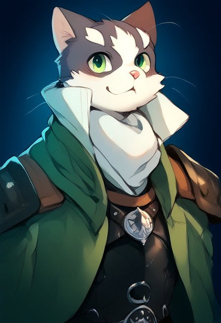 kemono,cute,(by braeburned:1.2),furry,anthro,male,Nyanta, cat, long whiskers, green eyes, green cloak,leather armor,dark background, source_furry, detailed fur, score_9_up,score_8_up,score_7_up,score_6_up,score_5_up,score_4_up,best quality,