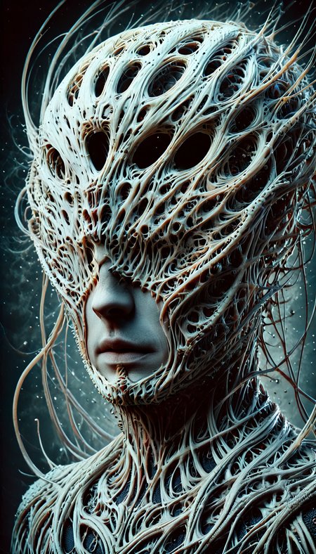 score_9, score_8_up, score_7_up, score_6_up, score_5_up, score_4_up, portrait of a man in the cyclist's helmet, 1boy, portrait, cyclist, bicycle, cyclist's helmet, helmet, cycling uniform, bicycle helmet, BiomechGothic, surreal organic design, gothic horror