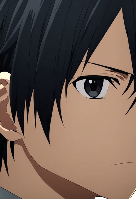 high resolution, solo, best quality, 1Boy, Kazuto Kirigaya, Black Hair, Black Eyes, portrait, looking at viewer, focused gaze forward, upper body, head upright, neutral expresion, OverallDetail