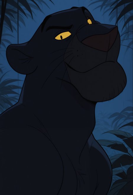 masterpiece,best quality,amazing quality, 1boy, solo, b4gh33r4, anthro panther, bara, colored sclera, black fur, close up, side angle, smirk, jungle, glowing eyes, looking at viewer, night,