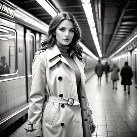 analog film photo b&w photograph of a beautiful woman in a subway wearing a trenchcoat, <lora:bustyzoey:1>, bustyzoey, high contrast, black and white photo,  . faded film, desaturated, 35mm photo, grainy, vignette, vintage, Kodachrome, Lomography, stained, highly detailed, found footage