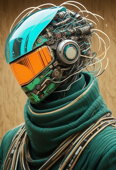 Made of bold perfect lines, Grignani, Made of lines, Striped By kentaro miura, Anime, bold lines, vivid fiery colors and Aura, wired-cyborg, mechanical parts, wires, cables, cyberpunk,  Snake from Metal Gear Solid with a half robot face, outworn Pastell Linen scarf, high collar, , , cinematic composition, atmospheric haze, very detailed, flamboyant Wall Art, Cleavage,
