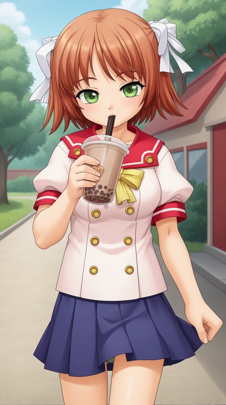 score_9, score_8_up, score_7_up,anime_source, source_anime, best background, detailed background, anime screencap, 4k, upscale,  Himekawa Yukino, Main Outfit, solo, drinking, bubble tea, walking, outdoors, day,   <lora:JN_Himekawa_Yukino_Pony:0.8>