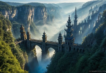 towers ringed in mist, sunrays, mixed media, surrealism, fantasy, great lighting, A surreal landscape highly detailed, extremely high-resolution details, appears trapped in an optical illusion of reflections and refractions colorful, Zhangjiajie mountains,  Vienna in contemporary Austria, baroque architecture, stone bridges, winding rivers extending to the horizon, professional photography, natural lighting, volumetric lighting maximalist. vivid, vibrant colors, intricately detailed, complex, elegant, expansive, fantastical, film photography style, medium grain, cmnt
 (8k uhd:1,4)
 <lora:add-detail-xl:1>
 <lora:Dynamic Poses:1>