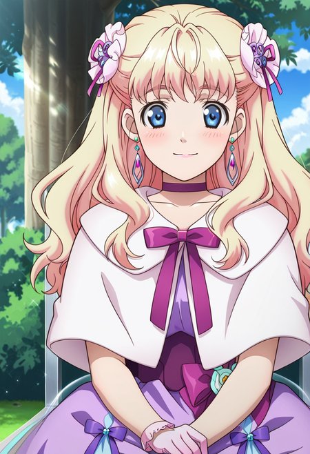 park, trees, flowers, flower petals, blurry background,
BREAK,
blush, light smile, sitting,
cowboy shot, dynamic angle, close up,
looking at viewer,
BREAK,
<lora:sherylX_illustriousXL_v01:0.9>
sherylMini, blonde hair, long hair, gradient hair, blue eyes, hair flower, earrings, 
choker, purple choker, pink gloves,
capelet, purple bow, purple dress, translucent skirt, layered skirt, layered dress,, source_anime, very aesthetic, anime coloring, masterpiece, 
best quality, amazing quality, ultra detailed, very aesthetic, 
detailed background, 
BREAK,