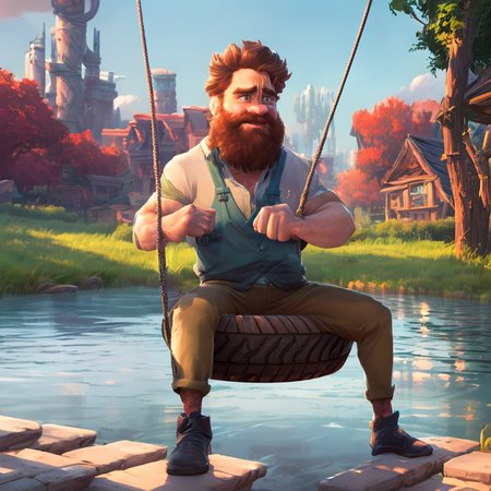 excited excited excited Zack Galifianakis riding on a tire swing in the country over a river making fists 

SCG768v4-Portrait-beta