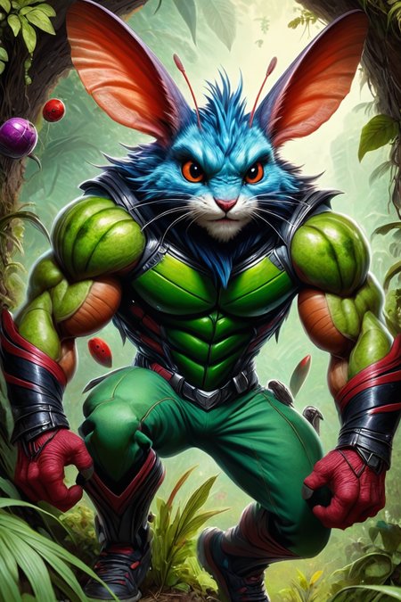 ultra-fine digital painting of a madpunk muscular  <lora:anthro_muscular:0.7> anthro Cricket (Peeking through foliage, mysterious allure) at Hollow asteroid colony housing hidden society,  super detail, ultra-realism, <lora:xl_more_art-full_v1:0.3>,  <lora:madpunk:0.6>  ,  <lora:EnvyFeverDreamXL01a:0.7>