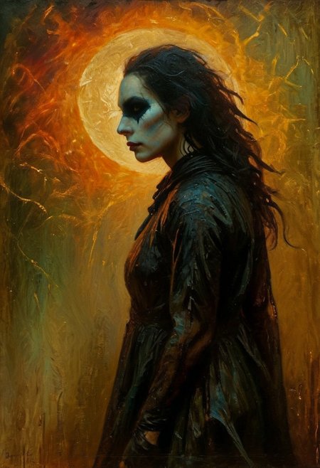 (((closeup painting))) of a female, crouched in an alley, harlequin makeup, tear streaked face, makeup running, brush strokes, impressionistic, (((dream the crow black dream))), horrifically captivating beauty, enticing the viewer closer, painted in style of clive barker, inspired with hellraiser like design, dark shot, shadows, dim light , dark light, red and black theme, cold city street, pouring rain, despair, revenge 
BREAK 
Dutch angle, unique perspective, dramatic lighting