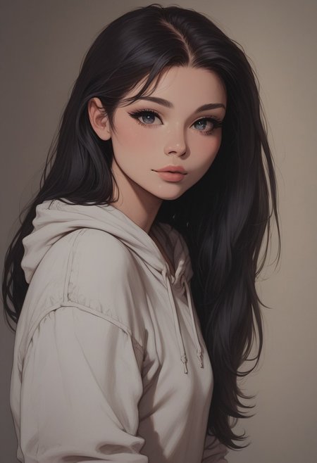 (Score_9_up, Score_8_up, Score_7_up, Masterpiece, Best_Quality, Highest_Resolution, (Skindentation), Extremely_Detailed, Detailed_eyes, Depth_of_field, 4k, Absurdres background),
Sexy woman, Younger face, Detailed iris, Detailed eyes, Soft skin, Long erotic and lustful hair, Cute cropped hoodie, Sexy skin, Detailed sleeves, Loose cropped hoodie, Dominant expression on her face, glossy lips, Detailed hair strands , Straight long hair, Thoughtful
