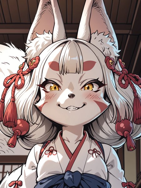 <lora:happy_tentacle-junkohaku-v0.1:1>, ht_junkohaku, hair ornament, jingle bell, fox tail, yellow eyes, small breasts, white fur , seductive smile, indoors, cowboy shot, 1girl, (petite:1.2), solo focus, (looking at viewer:1.1), , (depth of field:0.8), (from below:0.8), [(realistic, photorealistic:1.1):(realistic:1.3):22], [(3d:1.2)::10], <lora:LUUNA's Lunas-NijiJourney-SDXL-B2:0.6>, nijijourney, <lora:prgfrg23's Counterfeit-V3.0 Style SDXL_LoRA_Pony Diffusion V6 XL:0.3> score_9, score_8_up, score_7_up, score_6_up, score_5_up, score_4_up