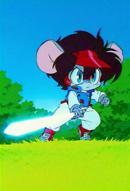 <lora:etoran.il:1>,
etoran,
bakumaru, 
action pose,
solo,
white lightsaber,
blue vest, white jumpsuit,
chibi, simple boots,
BREAK
grass, forest,, high quality, best quality,