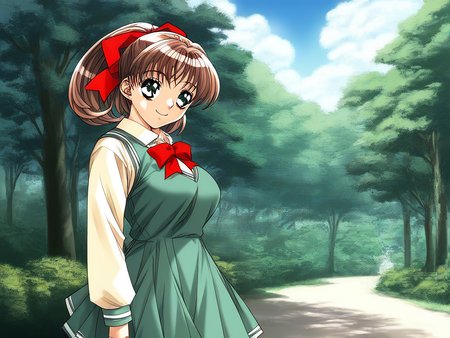 score_9, score_8_up, score_7_up, source_anime, rating_explicit, BREAK <lora:Sunohara_Suzuha_XL:0.9> Sunohara_Suzuha, brown hair, green eyes,  medium hair, ponytail, long breasts, smile,
1girl, solo, day, sky, tree, school uniform, outdoors, long sleeves, dress, skirt,